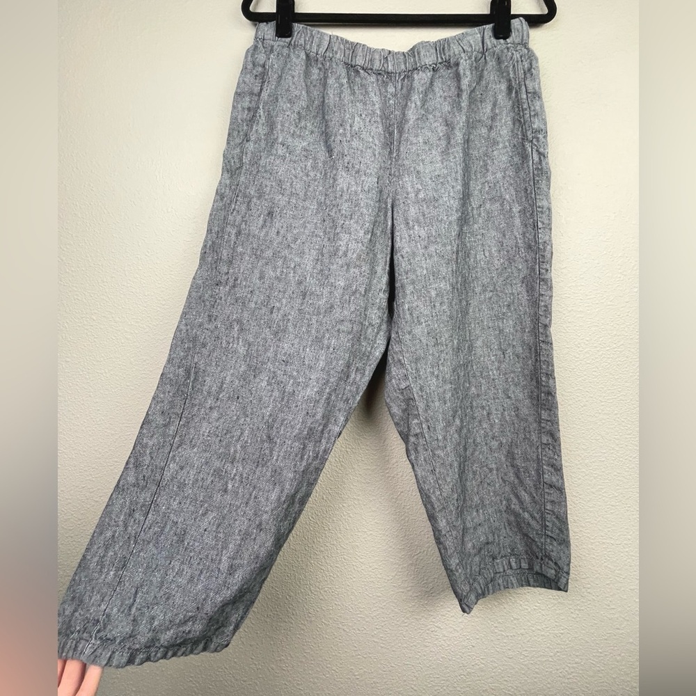 J.Jill Women's Medium Petite 100% Love Linen Grey Capris Pull On Elastic Pants - Picture 2 of 11